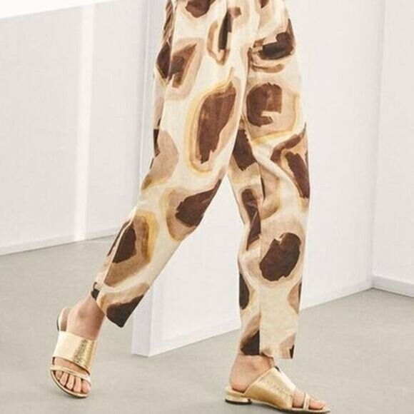 NWT MASSIMO DUTTI Limited Edition Linen Blend Animal Print Pant 4 + SLIGHT FLAW - Picture 2 of 9